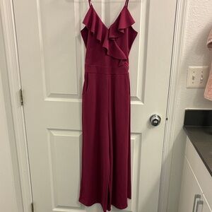 Emerald Sundae Wine Ruffle Jumpsuit